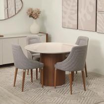 Conjunto de Jantar Mesa Redonda com Vidro Kalina 4 Cadeiras Evelyn - Canella c/ Cinza Conjunto de Jantar Mesa Redonda com Vidro Kalina 4 Cadeiras Evelyn - Canella c/ Cinza