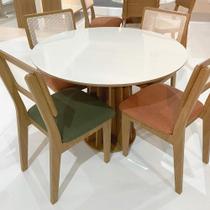 Conjunto de Jantar Mesa Redonda MDF + 4 Cadeiras Tela Palha