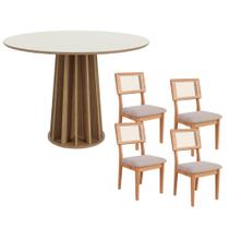 Conjunto de Jantar Mesa Redonda MDF + 4 Cadeiras Tela Palha