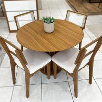 Conjunto de Jantar Mesa Redonda MDF e 4 Cadeiras Tela Palha Conjunto de Jantar Mesa Redonda MDF e 4 Cadeiras Tela Palha