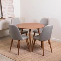 Conjunto de Jantar Mesa Redonda Ollie 4 Cadeiras New Drop - Natural c/ Cinza