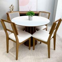 Conjunto de Jantar Mesa Redonda Tampo Vidro MDF + 4 Cadeiras Conjunto de Jantar Mesa Redonda Tampo Vidro MDF + 4 Cadeiras