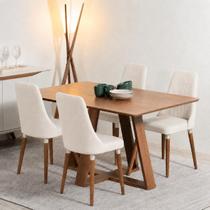 Conjunto de Jantar Mesa Retangular Avena 4 Cadeiras Lara - Canella c/ Linho Off White