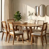 Conjunto de Jantar Mesa Retangular Avena 6 Cadeiras Saga Canella c/ Linho Mescla Cru Conjunto de Jantar Mesa Retangular Avena 6 Cadeiras Saga Canella c/ Linho Mescla Cru