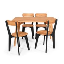 Conjunto de Jantar Mesa Retangular com 4 Cadeiras em Madeira Natural