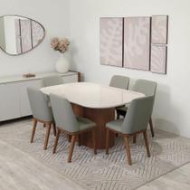 Conjunto de Jantar Mesa Retangular com Vidro 6 Cadeiras Kalina - Canella c/ Carbono Conjunto de Jantar Mesa Retangular com Vidro 6 Cadeiras Kalina - Canella c/ Carbono