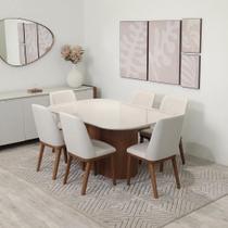Conjunto de Jantar Mesa Retangular com Vidro 6 Cadeiras Kalina - Canella c/ Off White Conjunto de Jantar Mesa Retangular com Vidro 6 Cadeiras Kalina - Canella c/ Off White