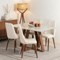 Conjunto de Jantar Mesa Retangular com Vidro Avena 4 Cadeiras Lara Off White Fosco c/ PU Off White Conjunto de Jantar Mesa Retangular com Vidro Avena 4 Cadeiras Lara Off White Fosco c/ PU Off White