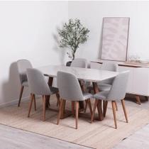 Conjunto de Jantar Mesa Retangular com Vidro Bennett 6 Cadeiras New Drop - Natural c/ Cinza