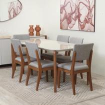 Conjunto de Jantar Mesa Retangular com Vidro Donatella com 6 Cadeiras Ella - Natural c/ Cinza Conjunto de Jantar Mesa Retangular com Vidro Donatella com 6 Cadeiras Ella - Natural c/ Cinza