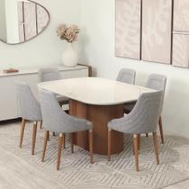 Conjunto de Jantar Mesa Retangular com Vidro Kalina 6 Cadeiras Evelyn - Canella c/ Cinza Conjunto de Jantar Mesa Retangular com Vidro Kalina 6 Cadeiras Evelyn - Canella c/ Cinza