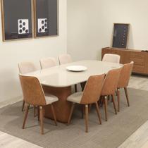 Conjunto de Jantar Mesa Retangular com Vidro Lintz com 8 Cadeiras Giratória Dakota - Canella c/ Caramelo Conjunto de Jantar Mesa Retangular com Vidro Lintz com 8 Cadeiras Giratória Dakota - Canella c/ Caramelo