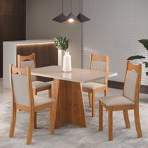 Conjunto de Jantar Mesa Retangular Urupema com 4 Cadeiras Dalas Mel/Off White/Marfim