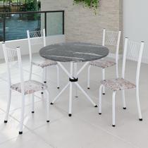 Conjunto de Jantar Mesa Tampo Redondo de Granito Topázio com 4 Cadeiras Sara Yescasa Branco/Botanic Bege Conjunto de Jantar Mesa Tampo Redondo de Granito Topázio com 4 Cadeiras Sara Yescasa Branco/Botanic Bege
