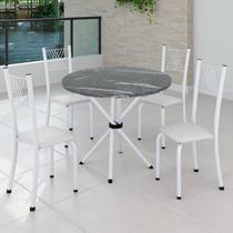 Conjunto de Jantar Mesa Tampo Redondo de Granito Topázio com 4 Cadeiras Sara Yescasa Branco/Liso Conjunto de Jantar Mesa Tampo Redondo de Granito Topázio com 4 Cadeiras Sara Yescasa Branco/Liso