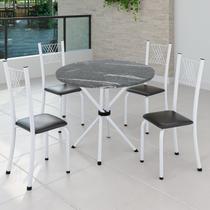 Conjunto de Jantar Mesa Tampo Redondo de Granito Topázio com 4 Cadeiras Sara Yescasa Branco/Preto Liso Conjunto de Jantar Mesa Tampo Redondo de Granito Topázio com 4 Cadeiras Sara Yescasa Branco/Preto Liso