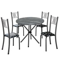 Conjunto de Jantar Mesa Tampo Redondo de Granito Topázio com 4 Cadeiras Sara Yescasa Prata/Preto Floral/Mart