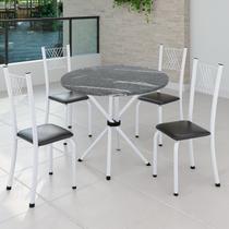 Conjunto de Jantar Mesa Tampo Redondo de Granito Topázio com 4 Cadeiras Sara Yescasa