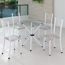 Conjunto de Jantar Mesa Tampo Redondo de Vidro Incolor com 4 Cadeiras Sara Yescasa Branco/Botanic Bege Conjunto de Jantar Mesa Tampo Redondo de Vidro Incolor com 4 Cadeiras Sara Yescasa Branco/Botanic Bege