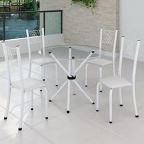 Conjunto de Jantar Mesa Tampo Redondo de Vidro Incolor com 4 Cadeiras Sara Yescasa Branco/Liso Conjunto de Jantar Mesa Tampo Redondo de Vidro Incolor com 4 Cadeiras Sara Yescasa Branco/Liso