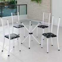 Conjunto de Jantar Mesa Tampo Redondo de Vidro Incolor com 4 Cadeiras Sara Yescasa Branco/Preto Floral Conjunto de Jantar Mesa Tampo Redondo de Vidro Incolor com 4 Cadeiras Sara Yescasa Branco/Preto Floral