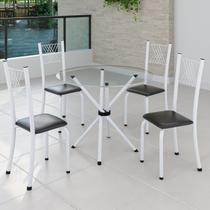 Conjunto de Jantar Mesa Tampo Redondo de Vidro Incolor com 4 Cadeiras Sara Yescasa Branco/Preto Liso Conjunto de Jantar Mesa Tampo Redondo de Vidro Incolor com 4 Cadeiras Sara Yescasa Branco/Preto Liso