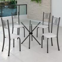 Conjunto de Jantar Mesa Tampo Redondo de Vidro Incolor com 4 Cadeiras Sara Yescasa Conjunto de Jantar Mesa Tampo Redondo de Vidro Incolor com 4 Cadeiras Sara Yescasa