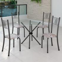 Conjunto de Jantar Mesa Tampo Redondo de Vidro Incolor com 4 Cadeiras Sara Yescasa Conjunto de Jantar Mesa Tampo Redondo de Vidro Incolor com 4 Cadeiras Sara Yescasa