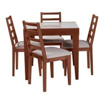 Conjunto de Jantar Mesa Tock 80cm com 4 Cadeiras Aline Linho Bege - Imbuia