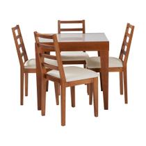 Conjunto de Jantar Mesa Tock 80cm com 4 Cadeiras Aline Linho Creme - Mel