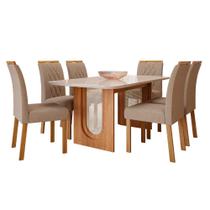 Conjunto de Jantar Mesa Valentina 1,80 com 6 Cadeiras Juliana Wood Cinamomo/Off/Mad/Linho Bege