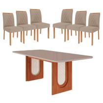 Conjunto de Jantar Mesa Valentina 2,10 com 6 Cadeiras Juliana Wood Cinamomo/Off/Mad/Linho Bege