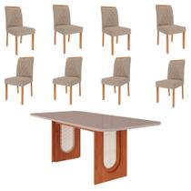 Conjunto de Jantar Mesa Valentina 2,10 com 8 Cadeiras Juliana Wood Cinamomo/Off/Mad/Linho Bege Conjunto de Jantar Mesa Valentina 2,10 com 8 Cadeiras Juliana Wood Cinamomo/Off/Mad/Linho Bege