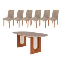 Conjunto de Jantar Mesa Valentina 2,10 OVAL com 6 Cadeiras Paola Wood Cinamomo/Off/Mad/Linho Bege Conjunto de Jantar Mesa Valentina 2,10 OVAL com 6 Cadeiras Paola Wood Cinamomo/Off/Mad/Linho Bege