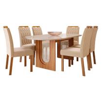 Conjunto de Jantar Mesa Valentina 2,10 OVAL com 6 Cadeiras Paola Wood Cinamomo/Off/Mad/Nude - Cimol