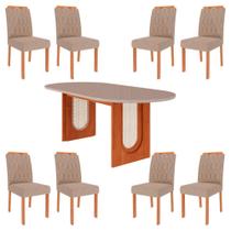 Conjunto de Jantar Mesa Valentina 2,10 OVAL com 8 Cadeiras Paola Wood Cinamomo/Off/Mad/Linho Bege