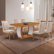 Conjunto de Jantar Milena 6 Lugares Tampo MDF Cadeiras Lorena Veludo Creme 180CM Moderna Conjunto de Jantar Milena 6 Lugares Tampo MDF Cadeiras Lorena Veludo Creme 180CM Moderna