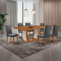 Conjunto de Jantar Milena 6 Lugares Tampo MDF Canto Copo Cadeiras Lira Linho Grafite 180CM Moderna