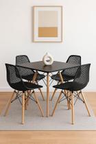 Conjunto de Jantar Moderno, Mesa Quadrada 80x80cm com 4 Cadeiras Eames Colméia, Preto com Pés em Madeira Natural