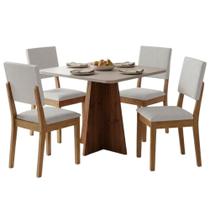 Conjunto de Jantar Moove Mesa 0,90m com 4 Cadeiras Linda Tampo MDF Madeirado e Bege Viero Móveis Conjunto de Jantar Moove Mesa 0,90m com 4 Cadeiras Linda Tampo MDF Madeirado e Bege Viero Móveis