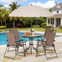 Conjunto de Jantar para Pátio Shintenchi 6 peças Mesa de Vidro e Guarda-sol Conjunto de Jantar para Pátio Shintenchi 6 peças Mesa de Vidro e Guarda-sol