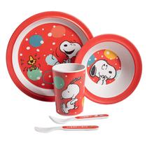 Conjunto de Jantar Peanuts Snoopy 5 Peças em Bambu Vermelho Conjunto de Jantar Peanuts Snoopy 5 Peças em Bambu Vermelho