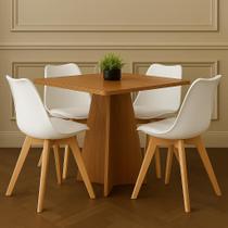 Conjunto de Jantar Sofisticado Mesa Quadrada em Madeira + 4 Cadeiras Brancas com Pés em Madeira