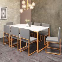 Conjunto de Jantar Stan Industrial Mesa Quadrada 170x90cm Com 8 Cadeiras Ferro Dourado Tampo Branco material sintético Cinza - Ahz Móveis