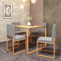 Conjunto de Jantar Stan Industrial Mesa Quadrada 90x90cm Com 4 Cadeiras Ferro Dourado Tampo Castanho Suede Cinza - Ahz Móveis