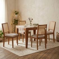 Conjunto de Jantar Tock com 4 Cadeiras Madeira Maciça Vidro Mel Conjunto de Jantar Tock com 4 Cadeiras Madeira Maciça Vidro Mel