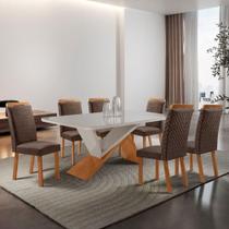 Conjunto de Jantar Yasmin 6 Lugares Tampo MDF com Vidro Serigrafado e Cadeiras Aline em Veludo Conjunto de Jantar Yasmin 6 Lugares Tampo MDF com Vidro Serigrafado e Cadeiras Aline em Veludo