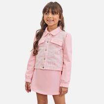 Conjunto De Jaqueta Boxy E Shorts-Saia Em Malha Twill Brilho Infantil Menina Infanti 79807 Rosa Conjunto De Jaqueta Boxy E Shorts-Saia Em Malha Twill Brilho Infantil Menina Infanti 79807 Rosa