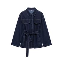 Conjunto De Jaqueta De Jeans Chic Feminina E Calças Com Cinto, Zíper Frontal Vintage, Conjunto De 2