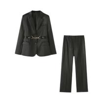 Conjunto De Jaqueta E Calças Estilo Cadeia Para Mulheres Outono Inverno Look De Motociclista Longo